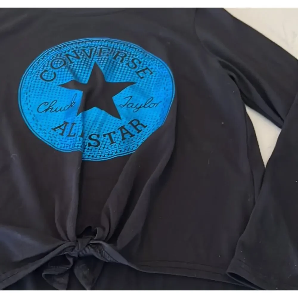 Converse All Star Black Tie-front Long Sleeve Shirt Size Youth Medium (10/12)
